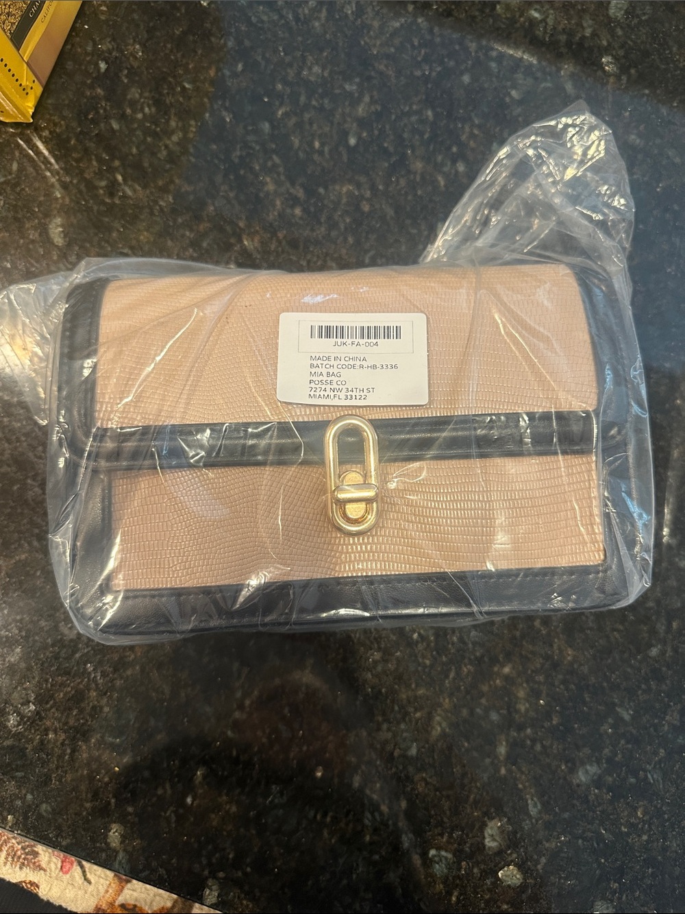 Women's Tan Crossbody Bag with Black Trim and Gold Hardware purse handbag